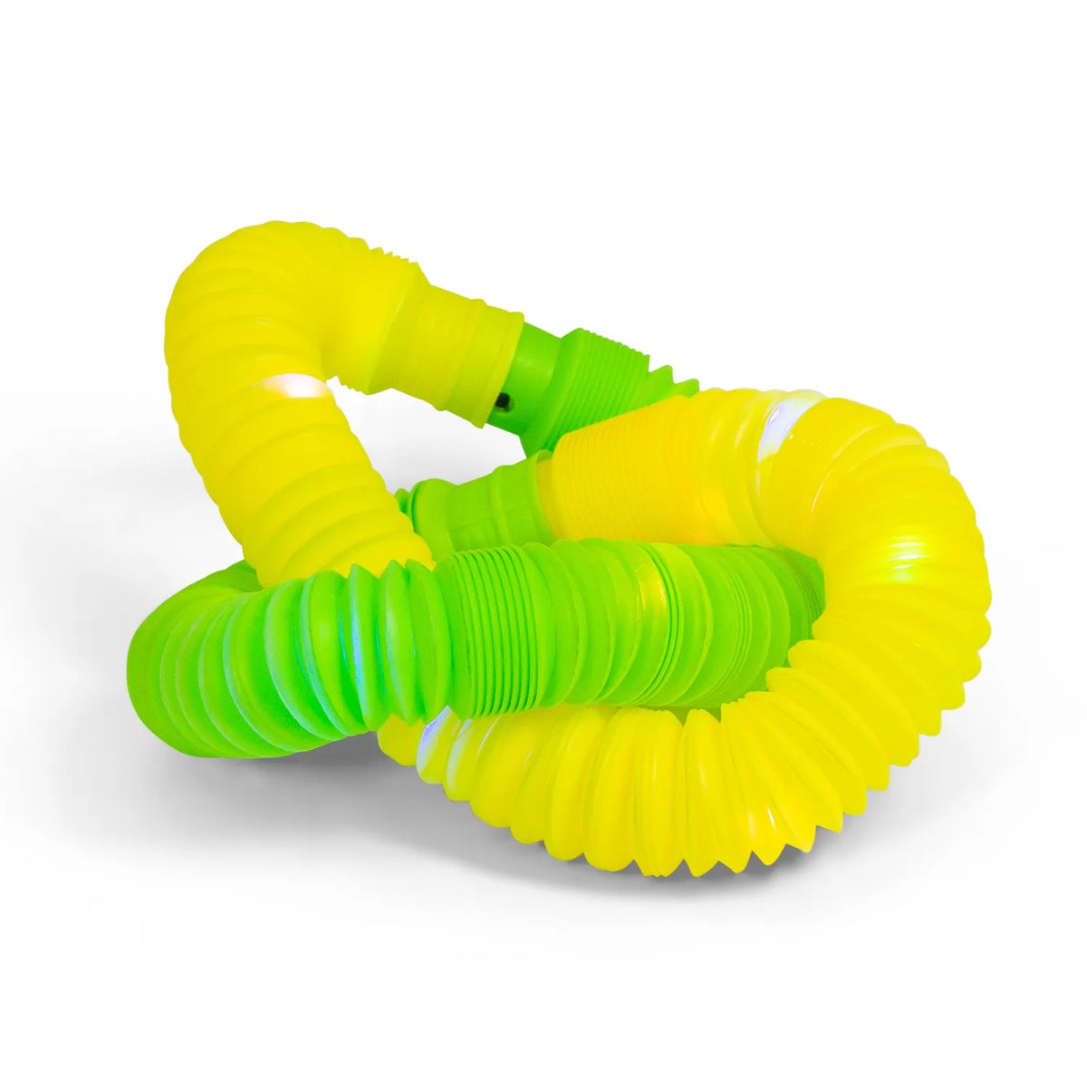 Light Up Fidget Pop Tubes linked together in yellow and green