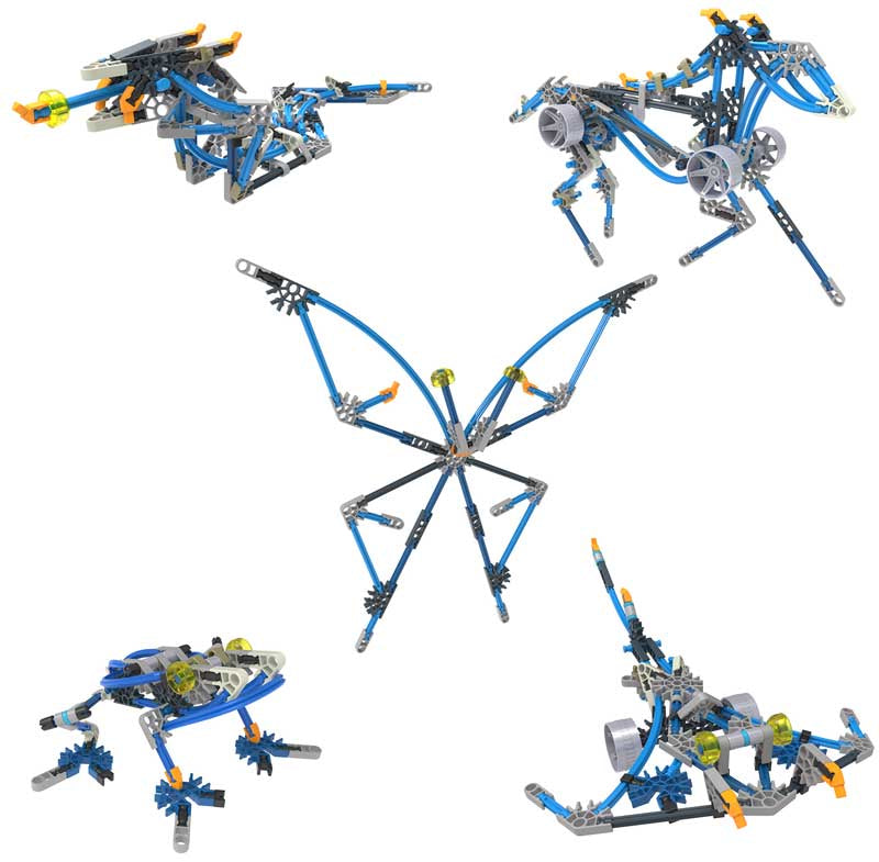 Child playing with assembled K’NEX Cyborg Creatures models